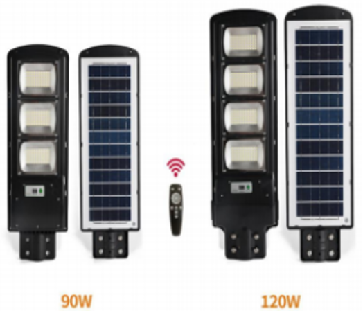 Napelemes utcai lámpa 90W, 8000K, műanyagház, távirányítóval